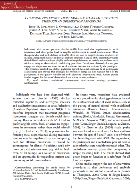 Changing Preference from Tangible to Social Activities Through an Observation Procedure