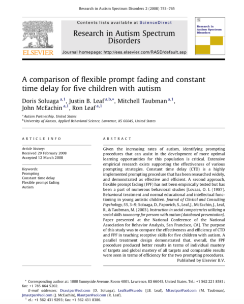 A Comparison of Flexible Prompt Fading and Constant Time Delay for Five Children with Autism