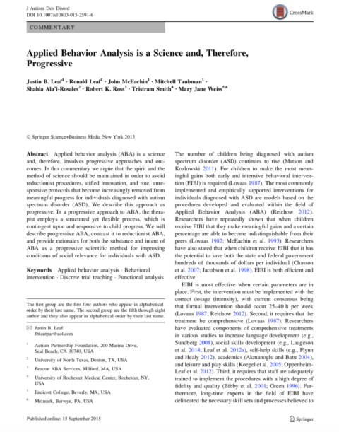 Applied Behavior Analysis is a Science and, Therefore, Progressive