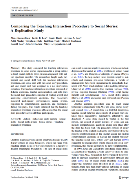 Comparing the Teaching Interaction Procedure to Social Stories: A Replication Study